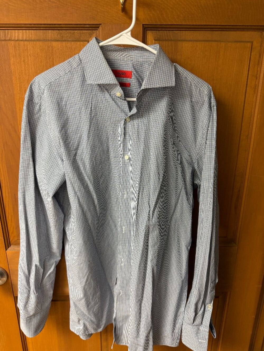 HUGO Men's Light Blue & White Checkered Shirt Size 16.5 In Good Shape